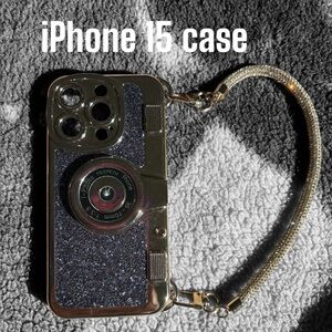 Gold and Black iPhone 15 Case with Strap